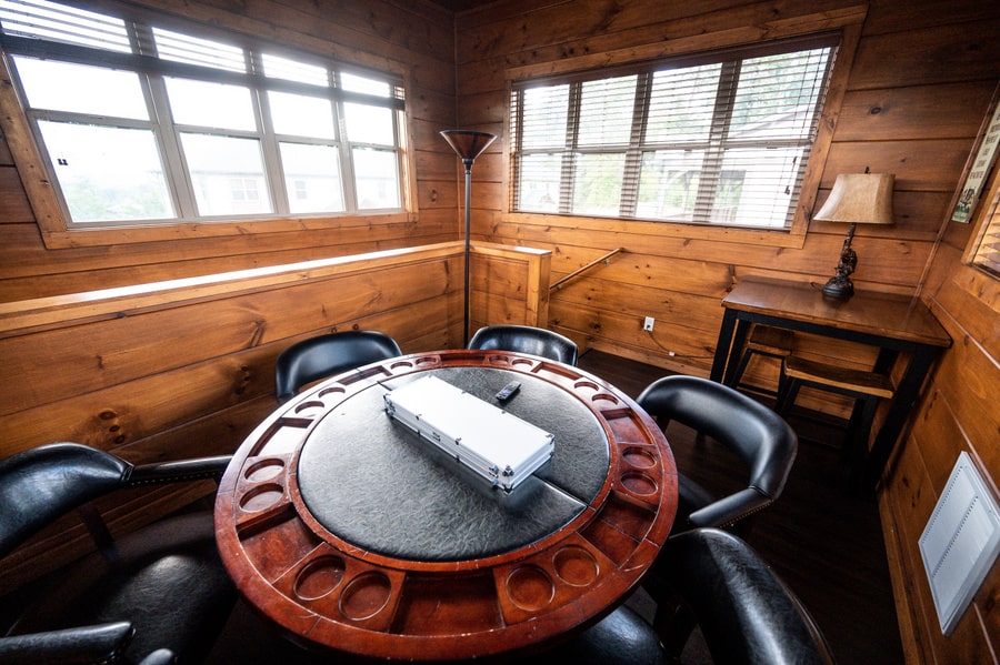 yourcation awaits cabin, pigeon forge tennessee family trip, poker table