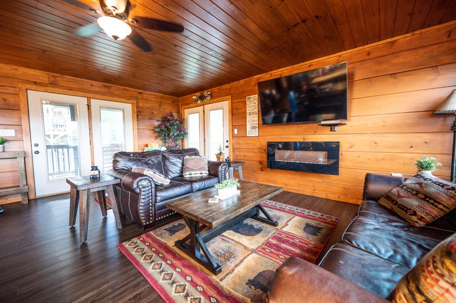 kitchen at cabin in pigeon forge living room
