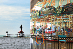 A carousel and a lighthouse in the same place, the scenic St Joseph Michigan.
